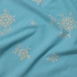 TECIDO LINHO MISTO BORDADO AZUL CEU