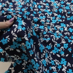 TECIDO DAMASCO RAYON VISCOSE FLORAL AZUL MARINHO