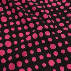 TECIDO CREPE DUNA PRETO ESTAMPADO COM POA PINK