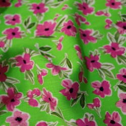 TECIDO VISCOLINHO ESTAMPADO FLORAL FUNDO VERDE