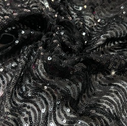 TECIDO TULE BORDADO PAETE ZIGZAG PRETO