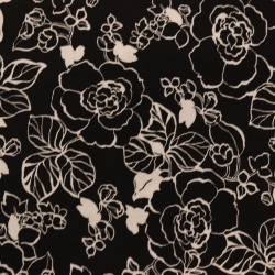 TECIDO VISCOLINHO ESTAMPADO ROSAS PRETO E BRANCO