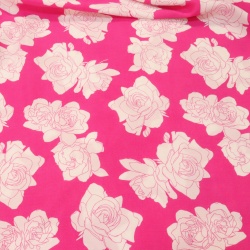 TECIDO VISCOSE ESTAMPADO ROSAS FUNDO PINK