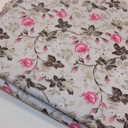 TECIDO TRICOLINE ESTAMPADA DALIA FUNDO CINZA CLARO