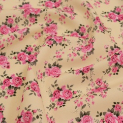 TECIDO OXFORDINE ESTAMPADO FLORAL PINK FUNDO PALHA