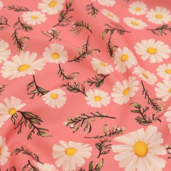 TECIDO OXFORDINE ESTAMPADO FLORAL FUNDO CORAL