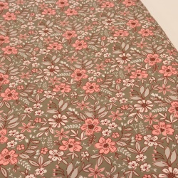 TECIDO OXFORDINE ESTAMPADO FLORAL FUNDO CAQUI