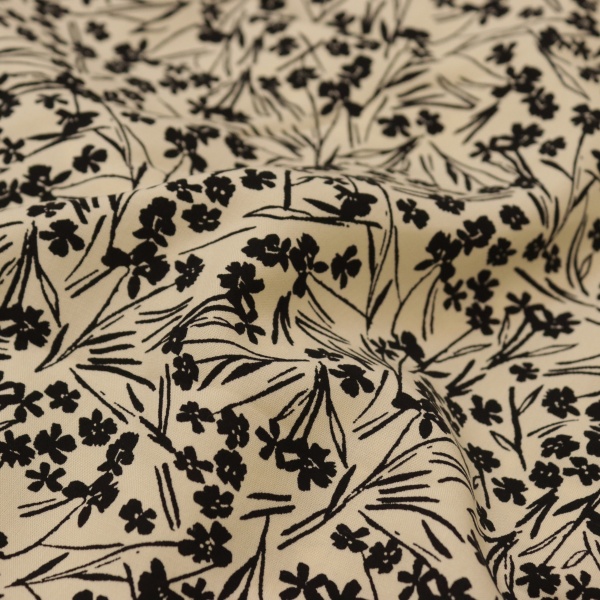 TECIDO VISCOSE ESTAMPADA FLORAL OFF/PRETO